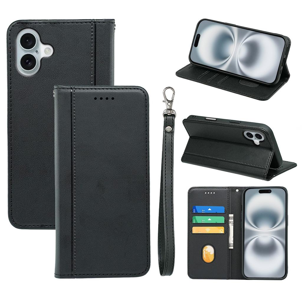 HX01 For iPhone 16 Wallet Case Magnetic Closing PU Leather Phone Cover