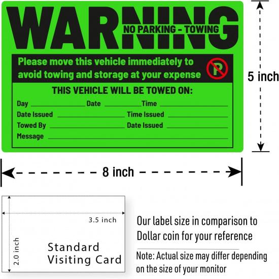 easykart labels 50 Parking Violation Sticker - Vehicle Illegally Parked Tow Notice - No Parking Warning Stickers - Scrap to Remove Neon Green 5 x 8