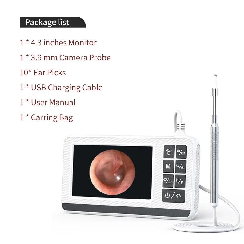 Digital Otoscope Camera Ear Camera With 4.3 Inch IPS Screen Ultra Clear View Ear Scope Camera 3.9mm Ear Wax Removal Tool