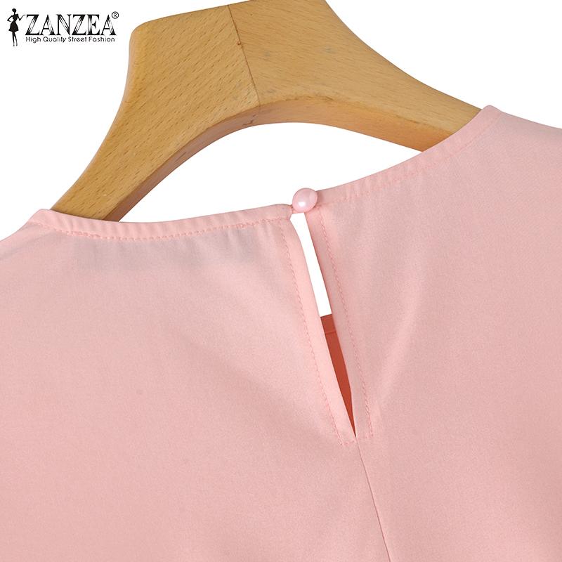 ZANZEA Женская прямая однотонная свободная блузка с круглым вырезом и расклешенными рукавами 3/4