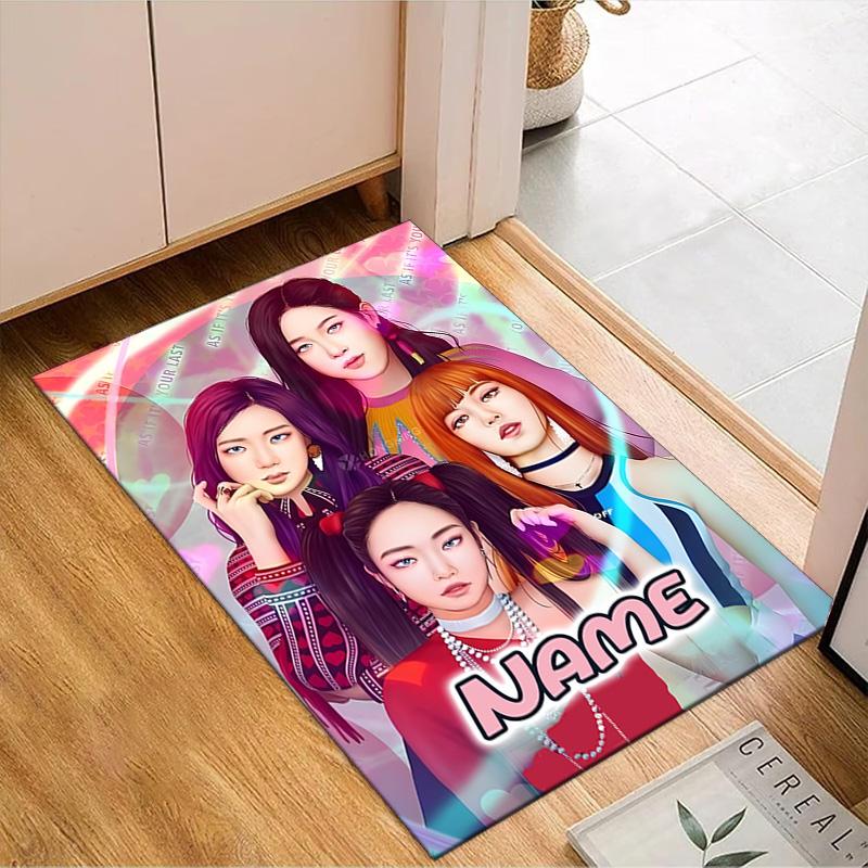 Custom Name Neon Kpop BP Rug for Living Room, Game Rooms, Office, Bedroom, Floor Mat Playful Design, fan gifts Christmas decor