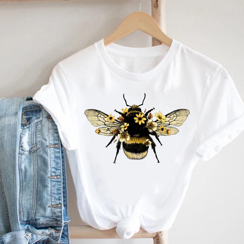 Футболка, летняя модная женская футболка с принтом «Пчела», милая весенняя женская одежда, повседневная футболка с коротким рукавом и графикой