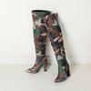 lenkisen Ткань с камуфляжным узором, осенне-зимняя обувь, супертонкие высокие каблуки, плиссированные ботинки, европейские теплые сапоги выше колена