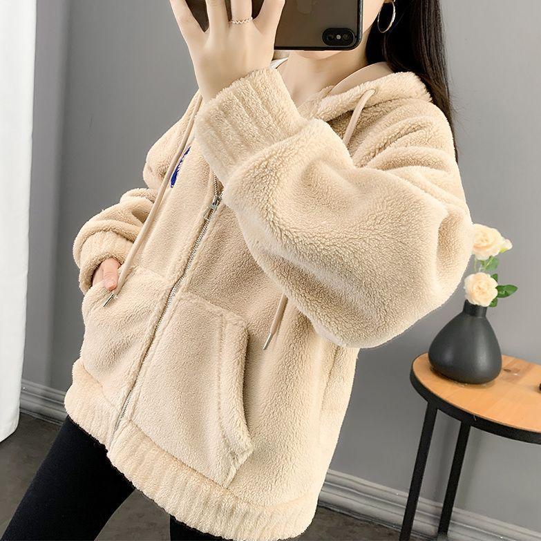 Пальто для женщин Зимняя хлопковая куртка с капюшоном Однотонное Утепленное Меховой бархат Свободное Повседневное Пальто Топ