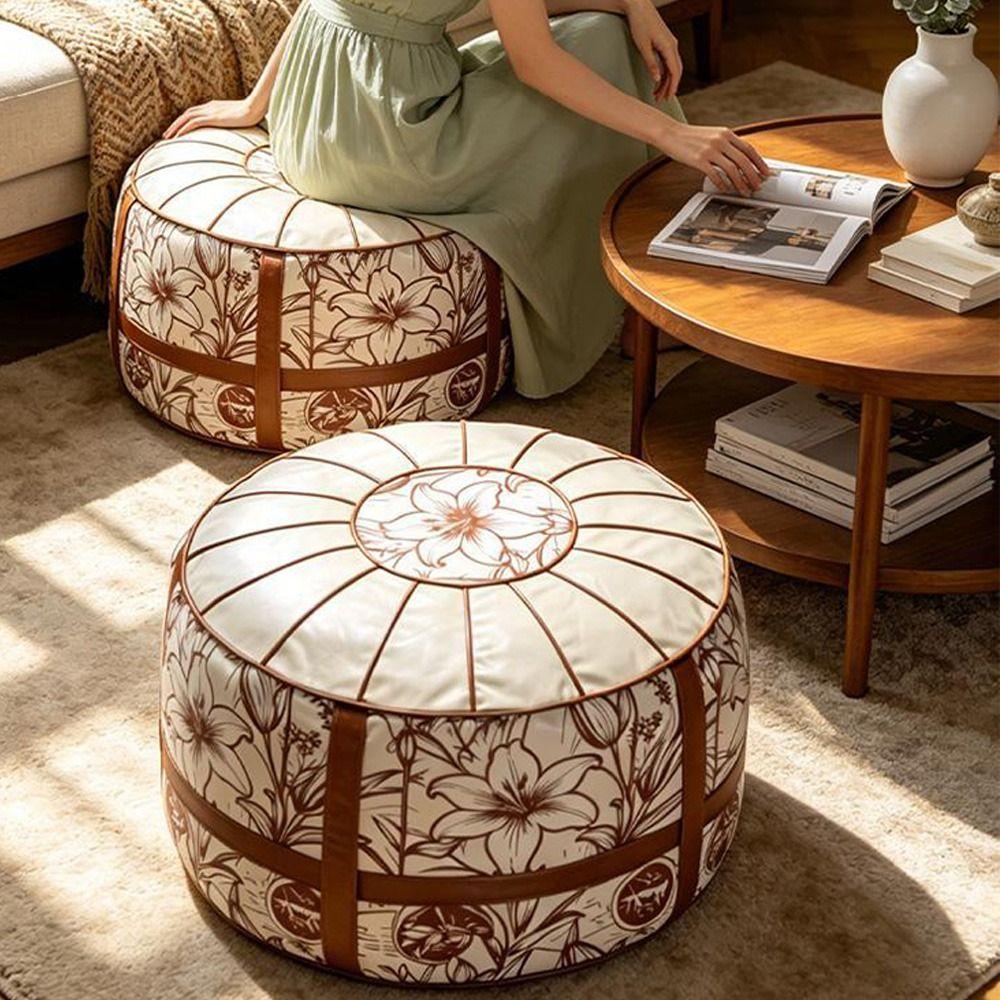 Fillable Design Ottoman Pouf Boho Pattern Storage Ottoman New Footstool Cover Home Use