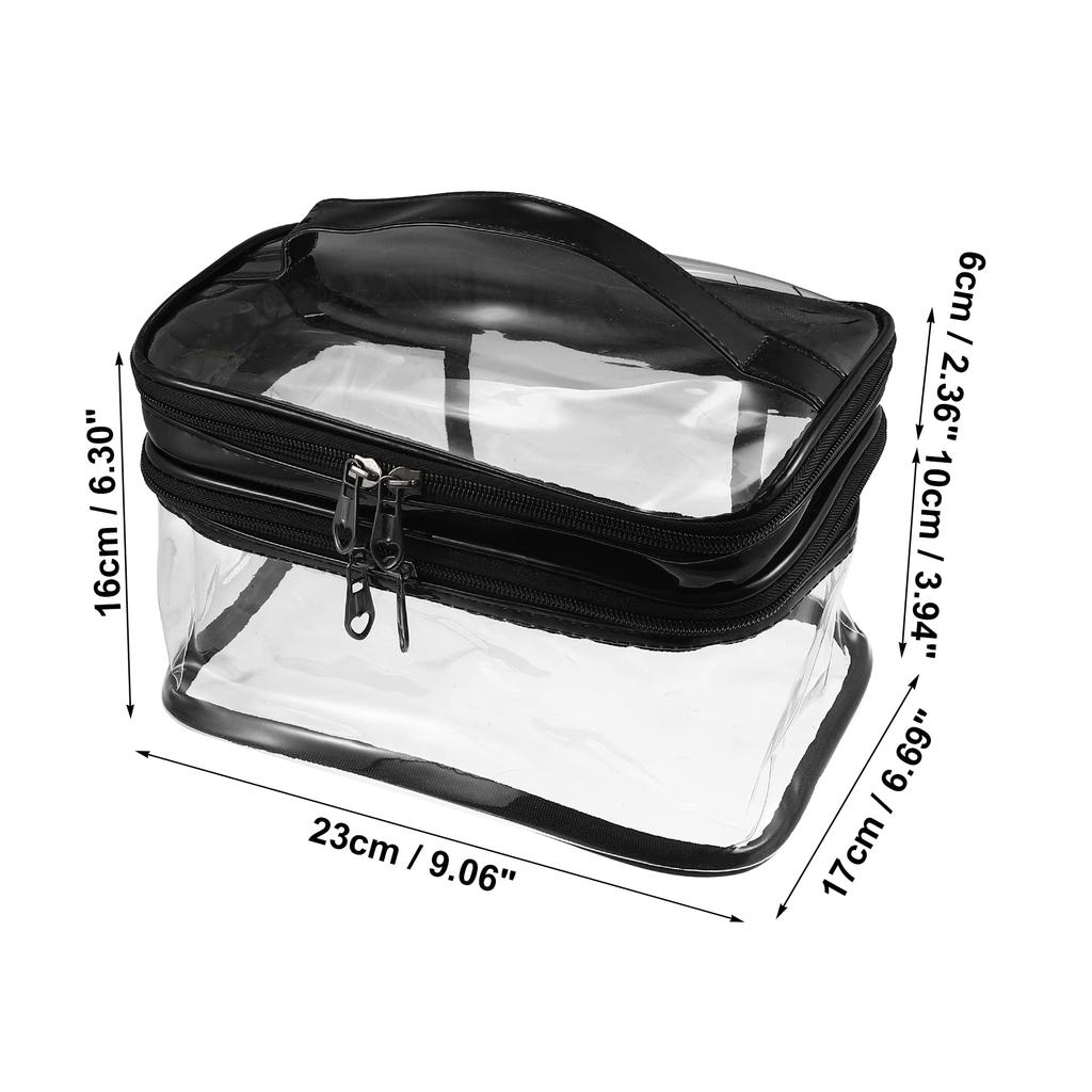 VOCOSTE Double Layer Makeup Cosmetic Travel Clear Toiletry Bag for Black Bag, Case, Women,