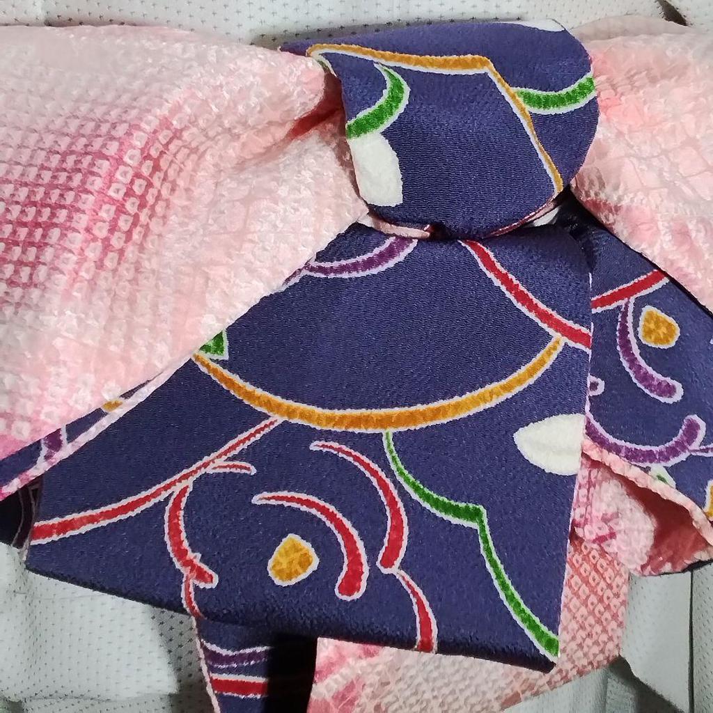 Used Pure silk, beautiful, kimono remake, half-width obi, lined, Mikawa obi core, long half-width obi, one-of-a-kind item