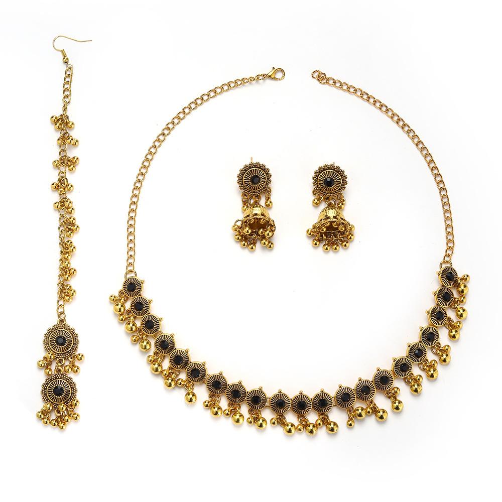 New European and American fashion jewelry, Indian style diamond fringed neck chain earrings, retro personalized necklace set