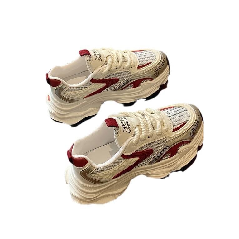 Платформенные кроссовки-папы женские 2025 новая осень дышащие увеличение роста студенческие жареные уличные двойная сетка повседневные натуральная мягкая кожа кроссовки