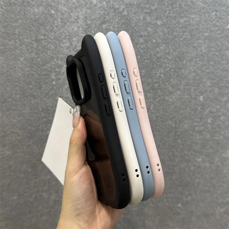 Милый 3D Чехол Котёнок Кошачье Ухо Однотонный Для iPhone 17 16 15 14 13 12 11 Pro Max 16 Plus Силиконовый Ударопрочный Бампер Задняя Крышка