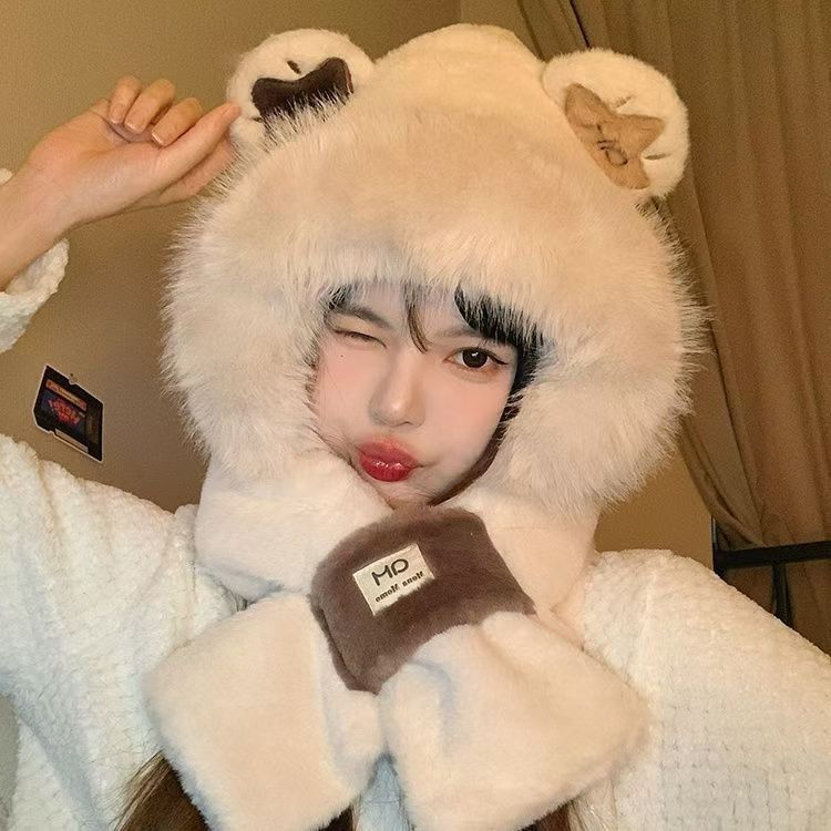 Шапка и шарф в одном. Женская универсальная и милая плюшевая шапка для зимы. Теплый и толстый, непромокаемый и ветрозащитный шарф с капюшоном для зимы.