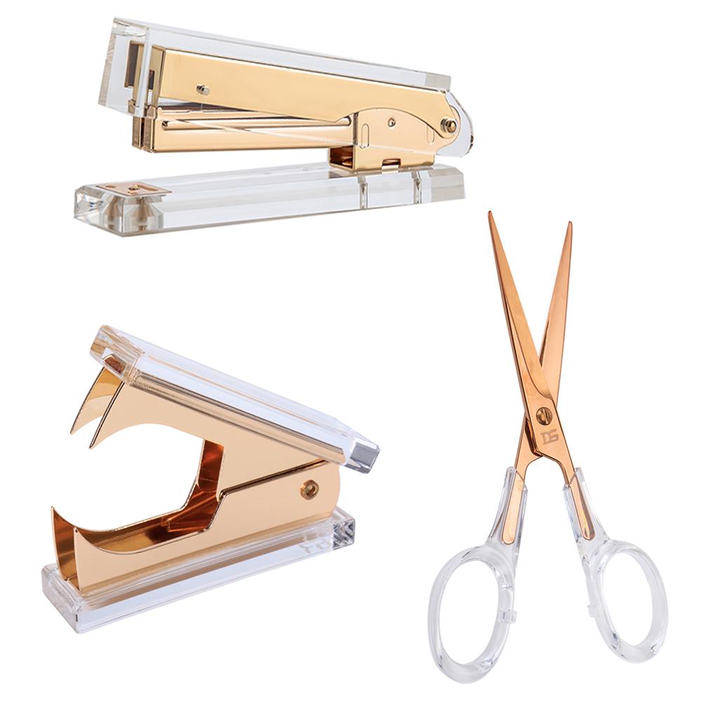 Transparent Acrylic 3-in-1 Set: Stapler + Staple Remover + Scissors Portable Office Desk Organizer Home School Supplies