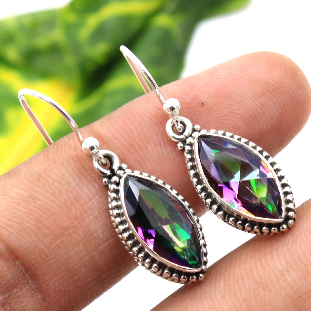 Labradorite Mystic Topaz Moonstone Handmade Earring 925 Sterling Silver Women Jewelry