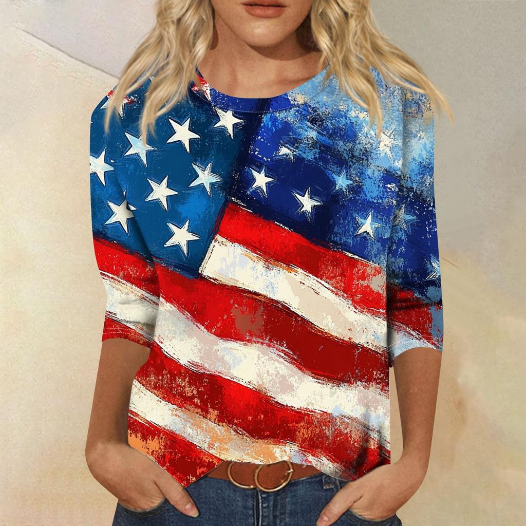 Женская футболка Повседневная футболка с принтом «День независимости», джемпер с круглым вырезом