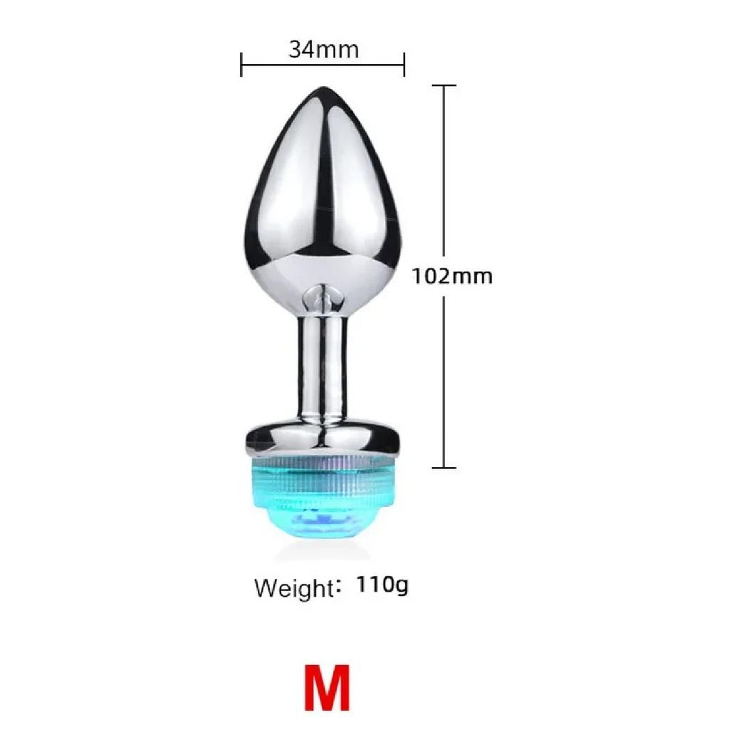 Colorful Anal Plug LED Glowing Butt Plug Vagina Massage Luminous Anal Tail Stainless Steel Butt Dilator Anus Sex Toys for Women