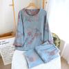 Women's Pearl Button Color Woven Jacquard Sleepwear Clothes for Women's All Seasons Thin Round Neck Pullover Home Pyjama Suit