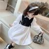 Girls Dress Spring and Autumn Baby Girl Bow Splice Dresses Fashion School Student Uniform Skirt