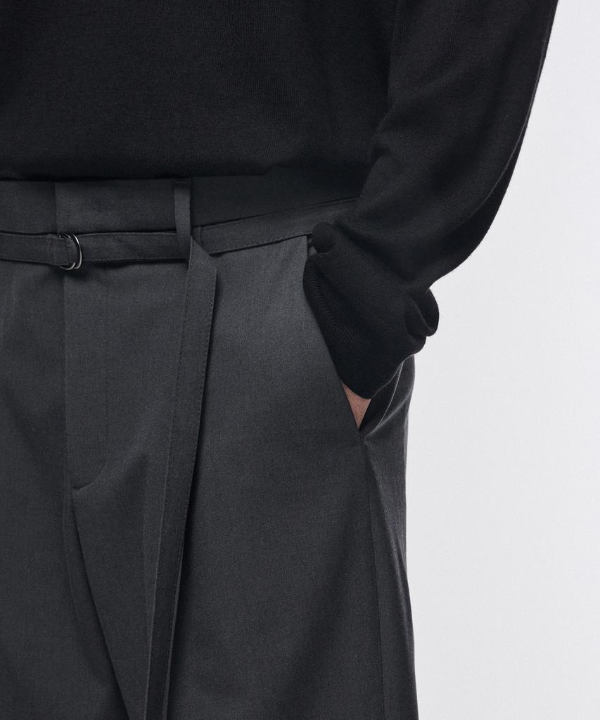 MUSINSA STANDARD Narrow Belt One-Pleat Wide Slacks [Gray]
