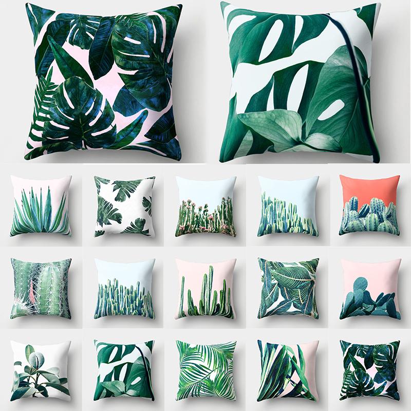 Green Tropical Plant Pillowcase Leaves Cushion Cover Sofa Lumbar Pillow Home Decor Pillowcase