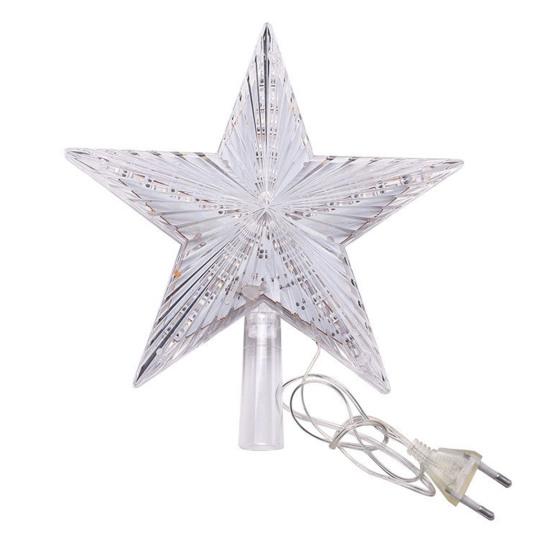 Christmas Tree Topper Star with LED Light Creative Shape Plug-Play IP65 Waterproof Glowing Five-Pointed Star Xmas Tree Ornament
