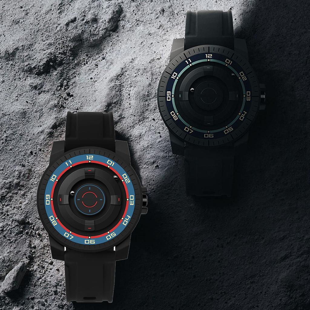 Magnetic Suspension Watch Unisex Cool Waterproof Quartz Wrist Watch for Couples with Black Shell Red Blue Circle