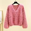 Autumn Winter Women Sweet V-neck Soft Furry Mohair Knitted Sweater Christmas Pullover Tops