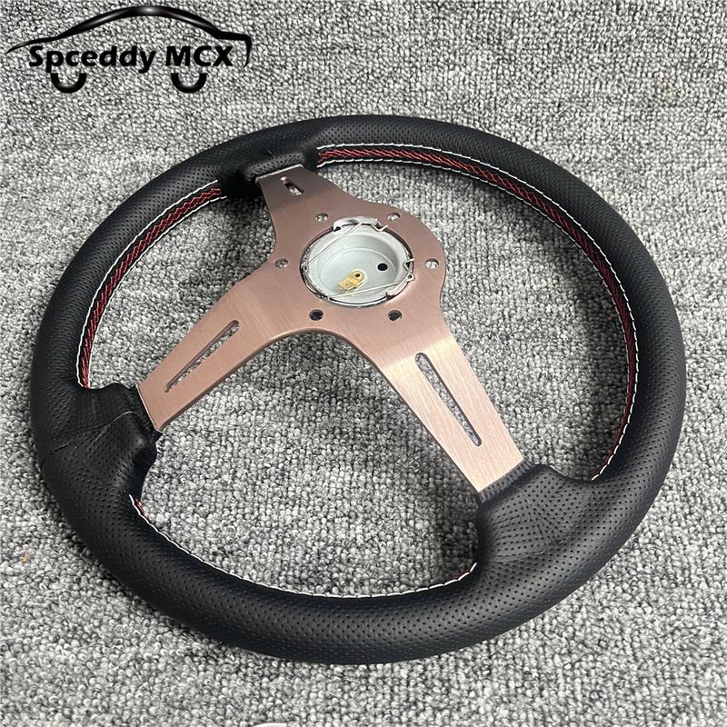 Spceddy For Steering Wheel 14inch 350mm Perforated Leather Concave Car Sports Steering Wheel