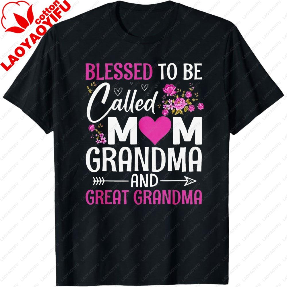 Blessed To Be Called Mom Grandma Great Grandma TShirt Womens Mens Retro Graphic Tee with Floral Lettering Clothes