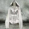 VAYLA Vintage Sweatshirts Women's Clothes White Print Tunic Hooded Y2k Coat Streetwear Fashion Casual Hoodies Tops Ropa Mujer