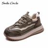 Женские кроссовки из натуральной кожи с круглым носком, увеличивающие рост, модные повседневные туфли на толстой подошве