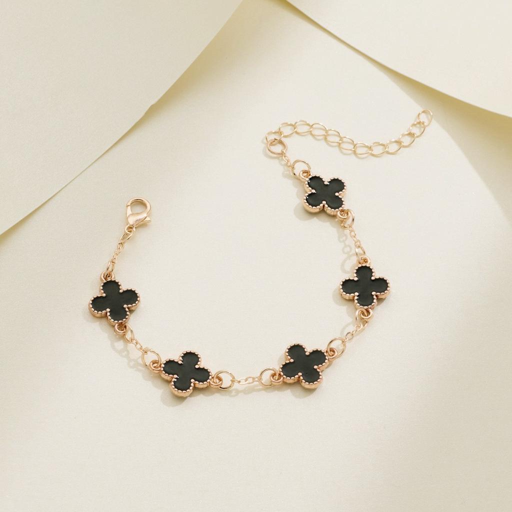 Five Flowers Four-leaf Clover Bracelet Women Senior Sense of Light Luxury Exquisite Double-sided Mother-of-pearl Hand Jewelry