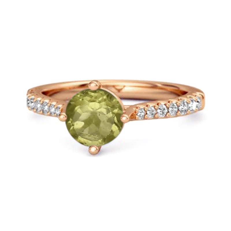 Peridot Classic Pavé Solitaire Ring - Sterling Silver Rose Gold Vermeil