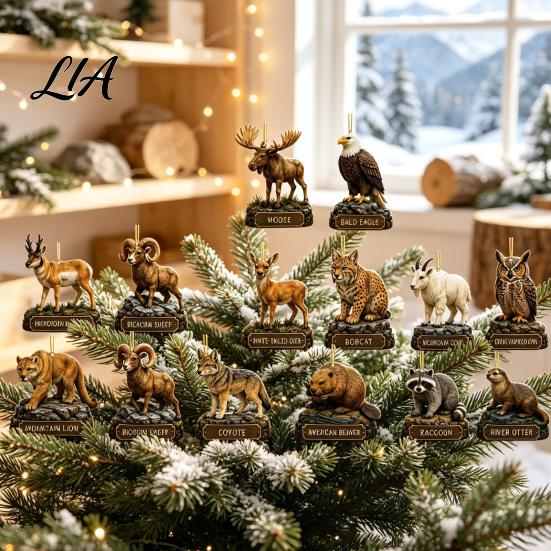 Fun Countdown to Christmas National Park Animal Arrival Calendar, 24 Days Acrylic Figures, Holiday Room Decorations 2D Flat Hanging Ornaments