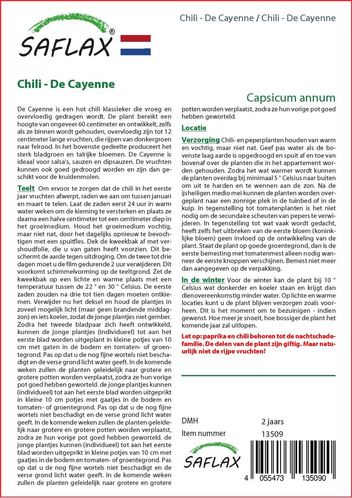 SAFLAX Garden in the Bag - Чили - Кайенский перец - 20 семян - С субстратом в подходящем пакете - Capsicum annum