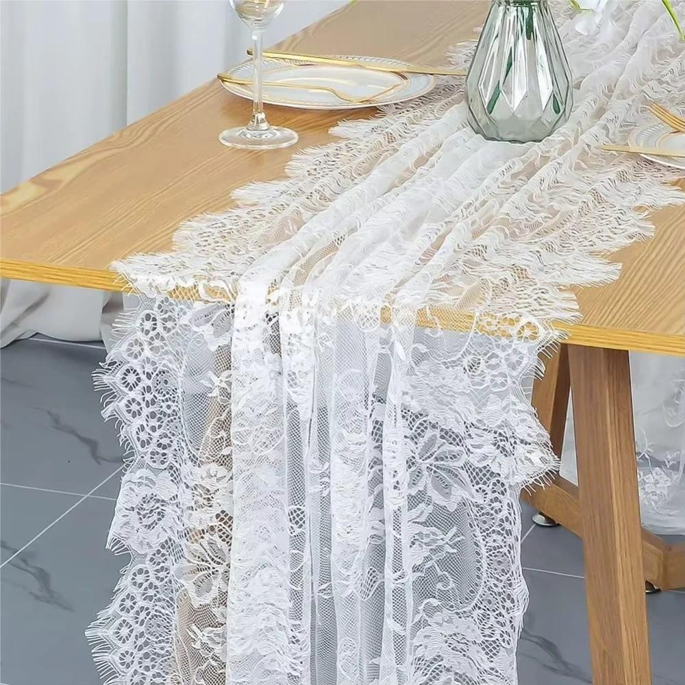 Floral Lace Table Cover Tulle Tablecloth Dining Table Decorations Table Runner  Kitchen Supplies