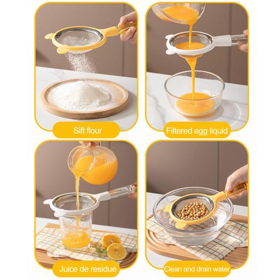 Кухонный сетчатый фильтр с пластиковой ручкой, пищевой сорт, просеиватель для муки, инструмент для детского питания, дуршлаг, ложка, многофункциональный кофе, чай, сок