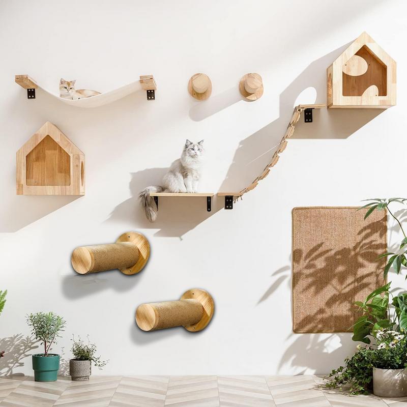 Кошачья лазалка Деревянная когтеточка Устойчивая и безопасная лестница 2X Настенная полка для котят для дома Настенные товары для питомцев Мебель