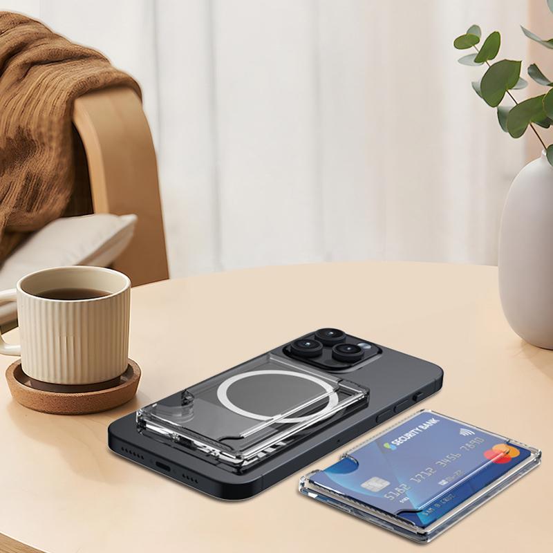 Transparent Magnetic Phone Card Case Back Cover For Iphone 12 For Magsafe For Samsung Xiaomi Huawei For Id Card Bank Card