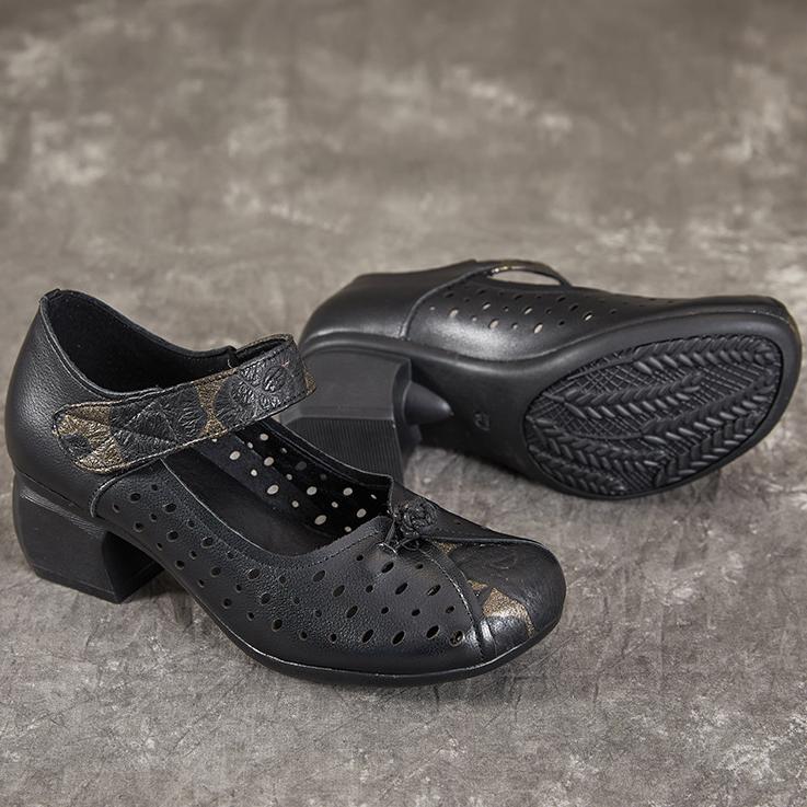 Johnature Женская обувь, туфли-лодочки в этническом стиле, дышащие сандалии из натуральной кожи на толстом каблуке и мягкой подошве