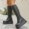 Fashion Black Platform Wedge Knee High Boots Women Fashion Zipper Thick Bottom Long Boots Woman Autumn Winter PU Leather Botas De Mujer