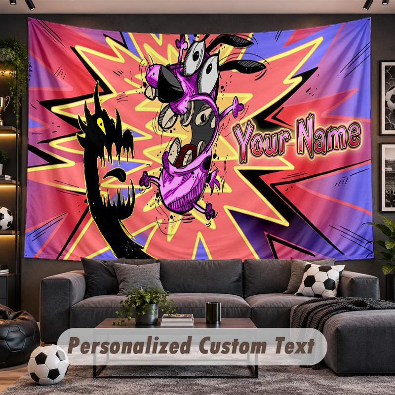 Courage the Cowardly Dog Personalized Tapestry Support Custom Name, Wall Art Home Decoration