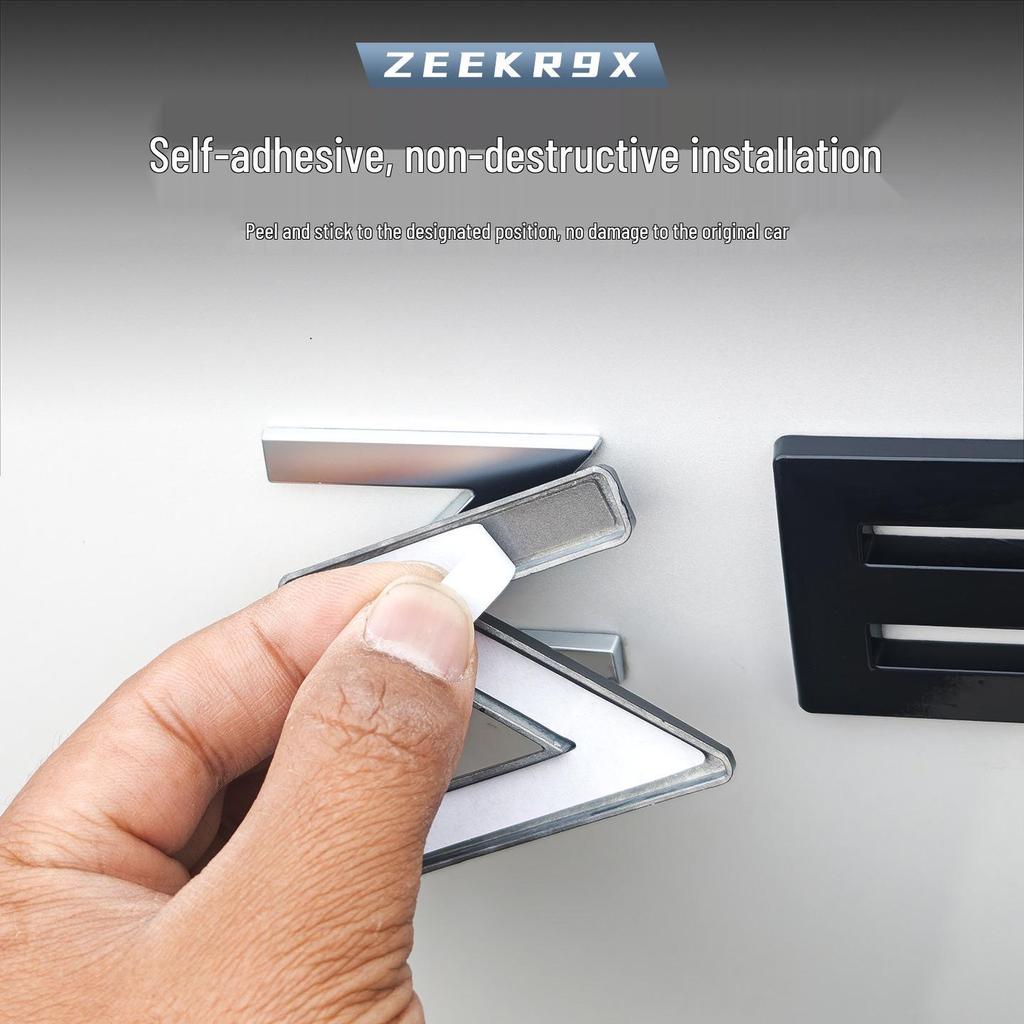 Blackened Zeekr 9X Front/Rear Logo Cover - Metal Protection & Decorative Car Accessory