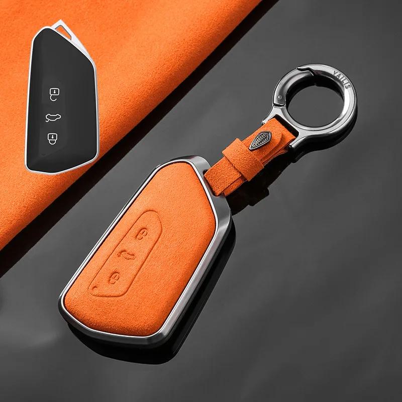 Interior Mouldings Aluminum Alloy Turn Fur for VW Volkswagen Golf 8 Mk8 2020 Skoda 3 Button Smart Remote Car Key Case Cover Ring