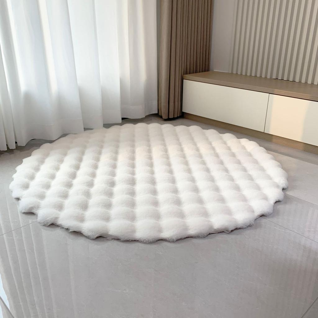 Round Bubble Fleece Fabric Simple Solid Color Fluffy Soft Comfortable Easy To Clean Furry Warm Cute Indoor Decorative Carpet