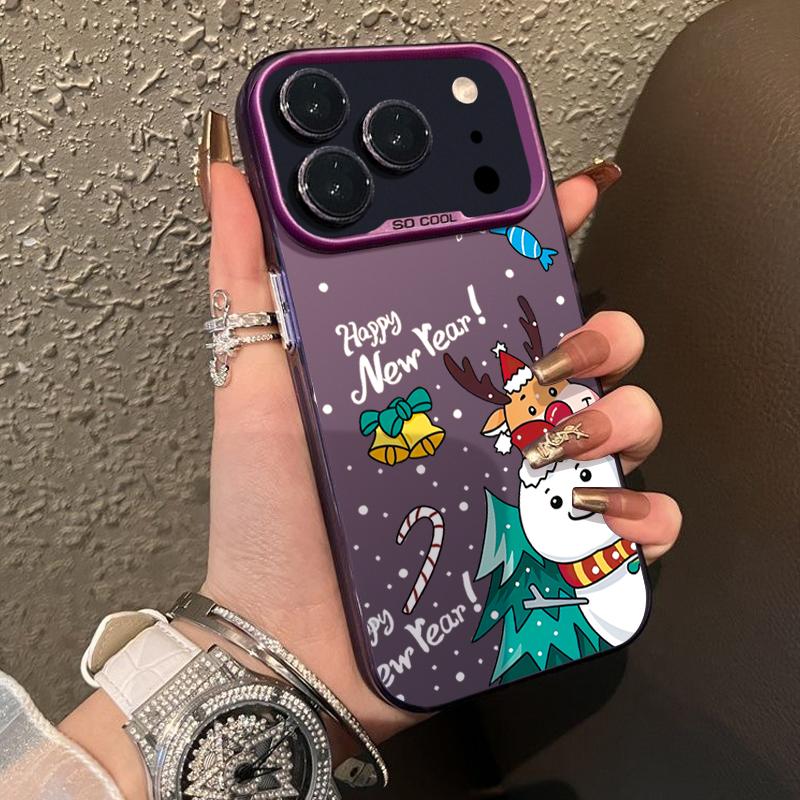 Plush Reindeer and Christmas Snowman Design IMD Hard Case For iPhone 17 Pro Max Air 16 15 14 13 Shockproof Cover