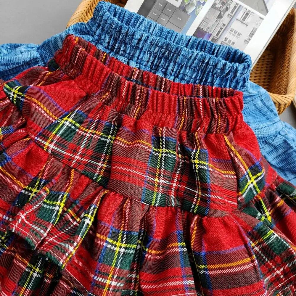 Plaid Ruffled Kids Baby Girls Cake Skirts Princess Ball Gown Pleated Tutu Skirts for Summer Autumn Children's Short Skirt