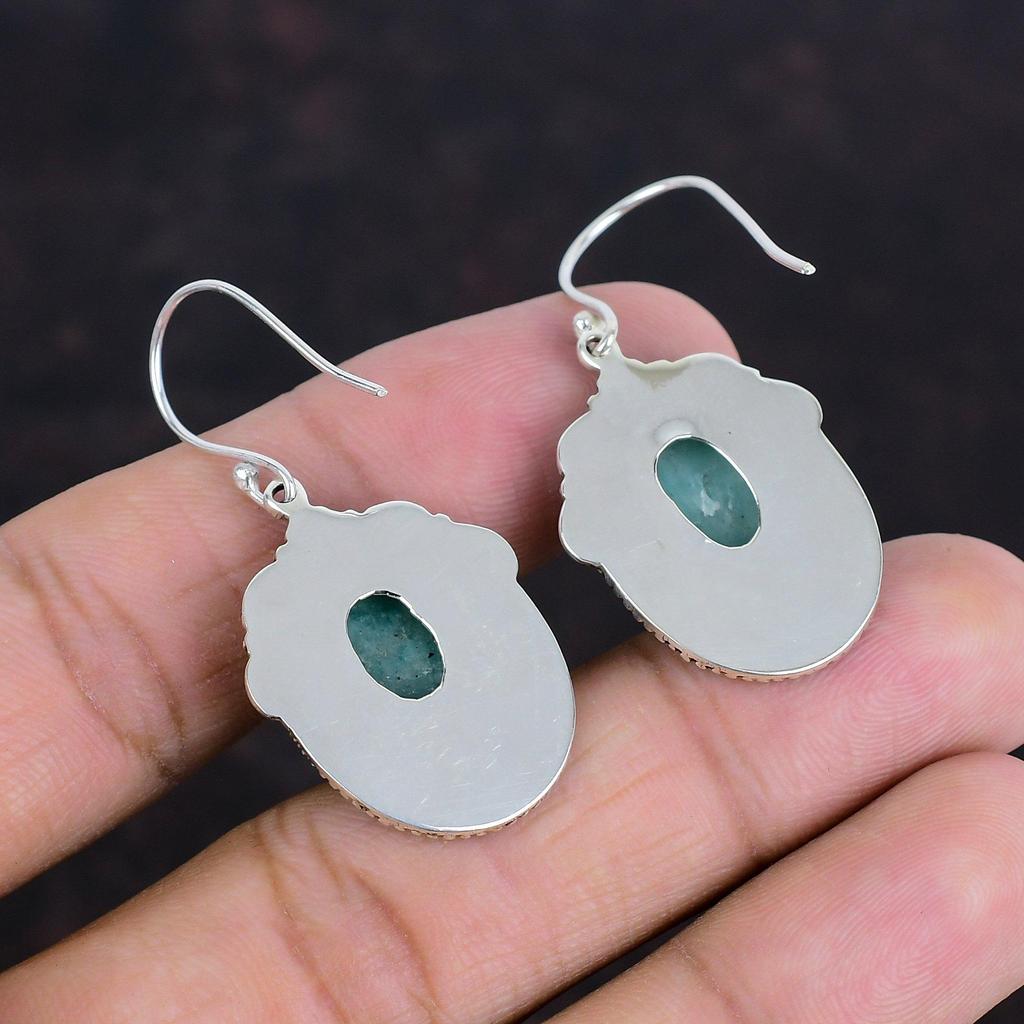 Серьги из амазонита, натуральные драгоценные камни, серьги ручной работы, винтажные серьги из стерлингового серебра 925 пробы, дизайнерские ювелирные изделия, висячие серьги для подарков