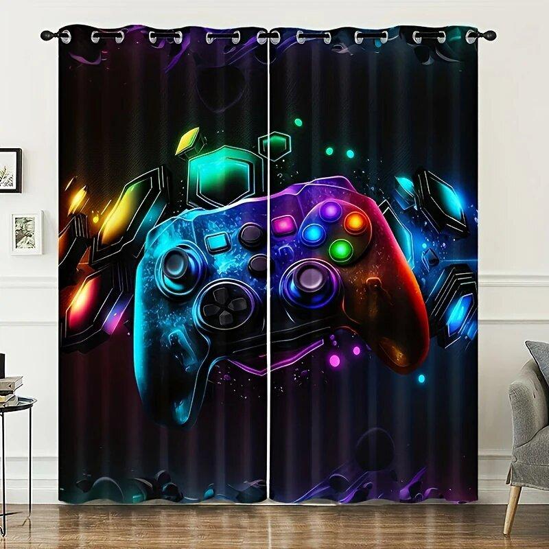 2 Pieces of Vibrant Game Controller Printed Curtains, Home Decorations, Room Decorations