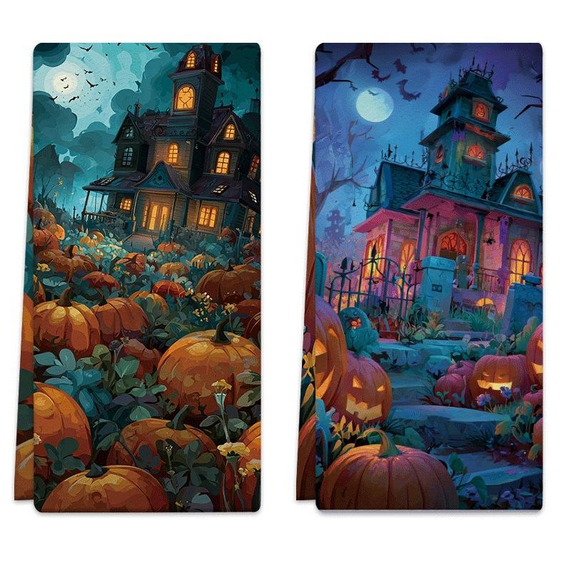 Digital printing Thanksgiving kitchen towel dish towel dining table rag decorative tea towel autumn pumpkin