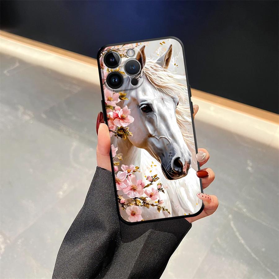 Черный мягкий чехол для телефона с рисунком животного (лошадь) для iPhone 13 12 11 17 Pro Max 17Air XS Max XR 15 16 14 Plus 7 8